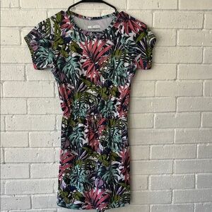 Columbia Girls DressTropical Print Capped Short Sleeve Cinched Waist Round Neck